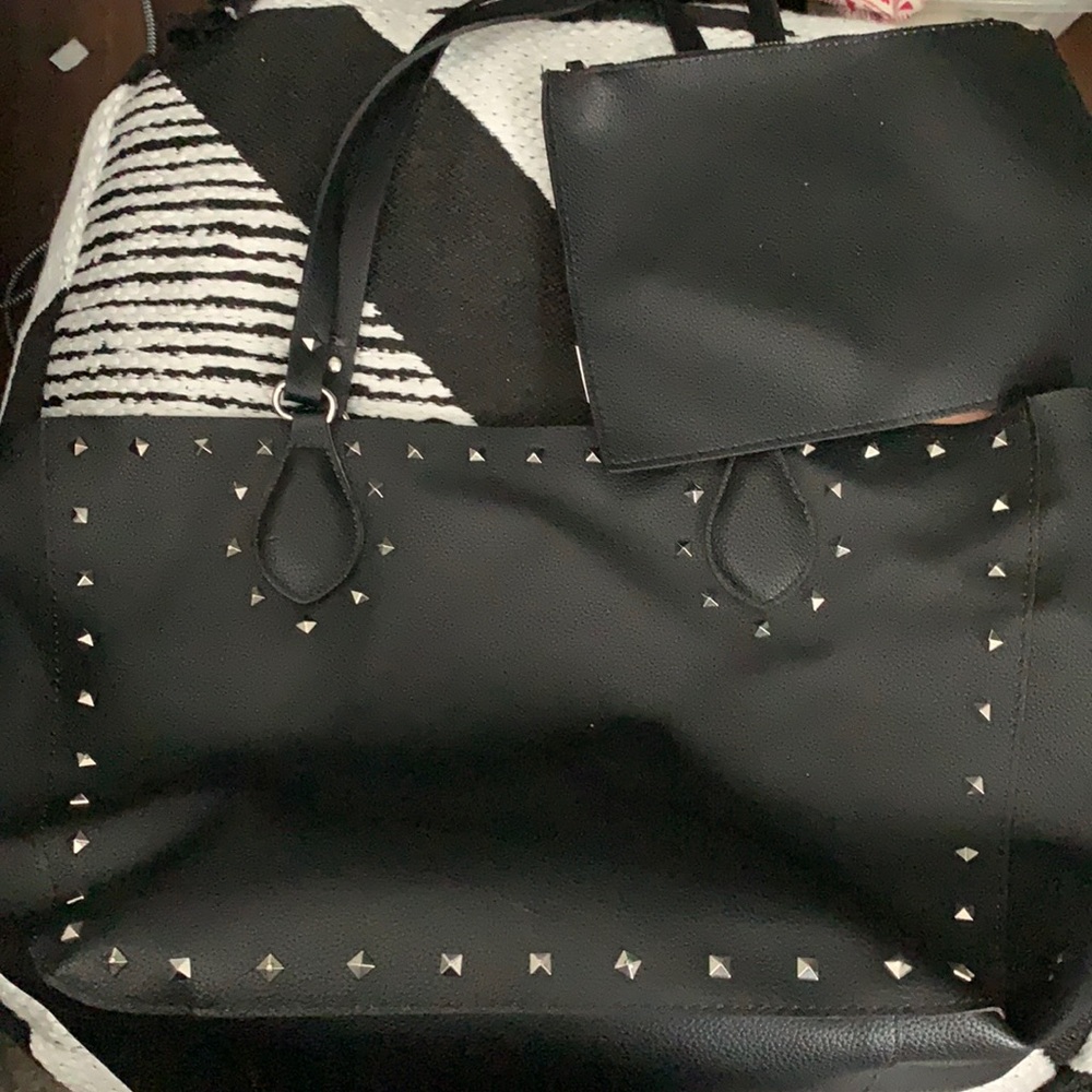 Zara Studded black purse with toiletry bag